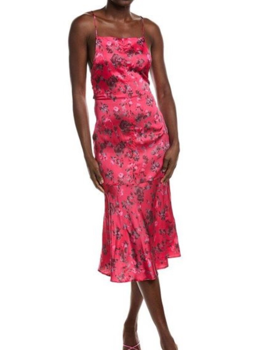 Gianni Floral Satin Slip Dress in Hot Pink
